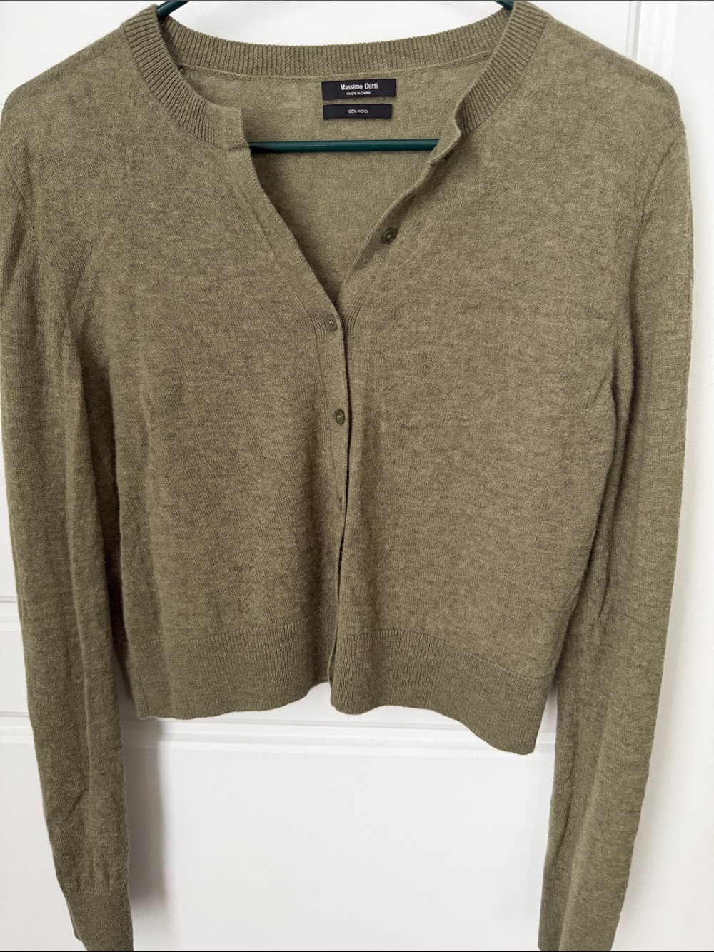 Massimo Dutti Olive Crewneck Button Cardigan